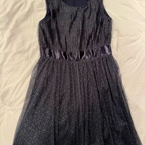 Elegant Navy Kids Holiday Dress with Glitter Accents